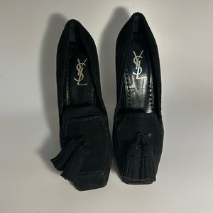 YSL suede pumps with tassels. Slight fading on the heels,but in great condition.